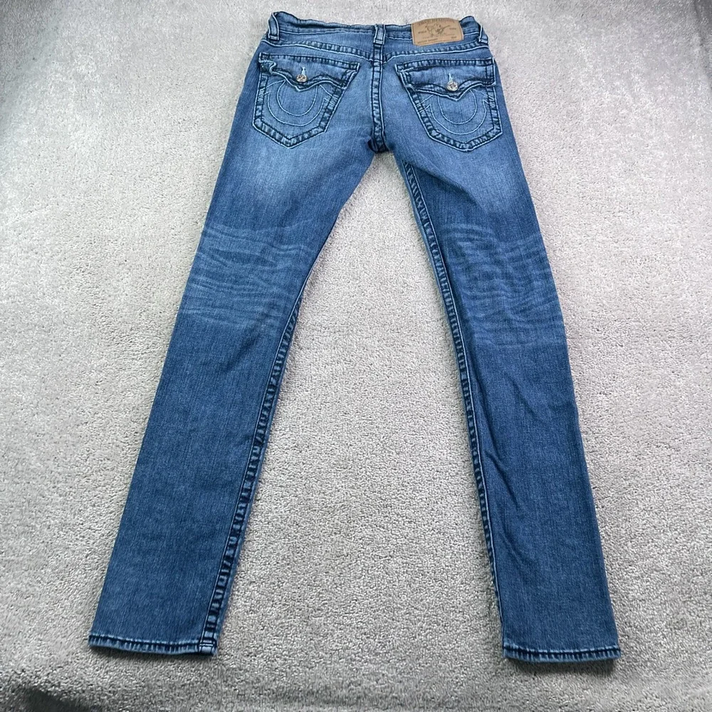 True Religion Jeans Mens 30x34 Blue Skinny Flap Pockets Big T Stretch Denim